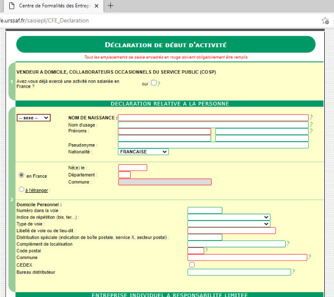 Capture d'écran déclaration vente à domicile Urssaf n°3