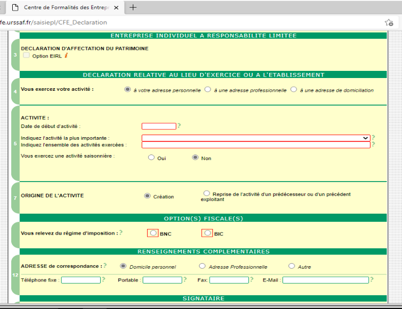 Capture d'écran déclaration vente à domicile Urssaf n°4