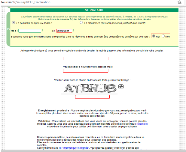 Capture d'écran déclaration vente directe Urssaf n°5